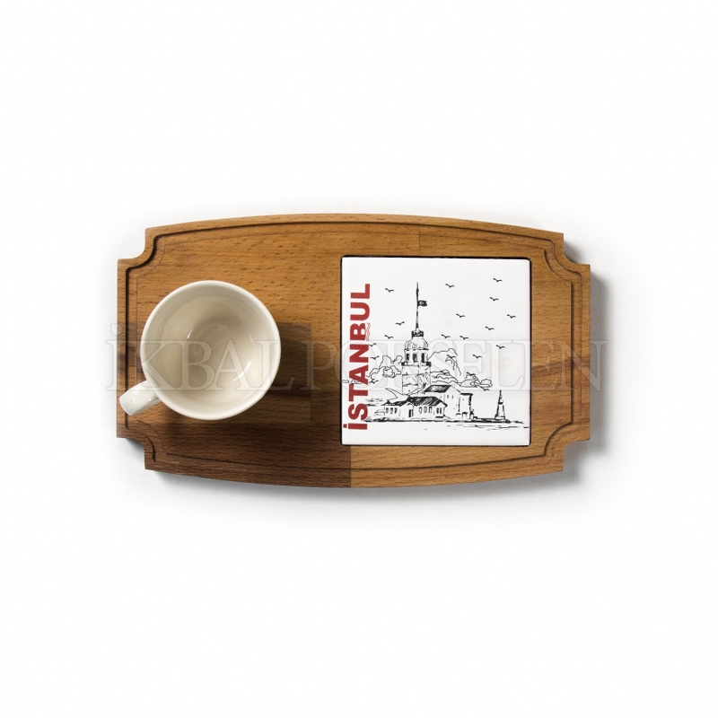 Porselen Servis Tepsisi, Desenli Karo ile Tasarlanmış 24x14 cm Tepsi - Beliz İstanbul - Görsel 2