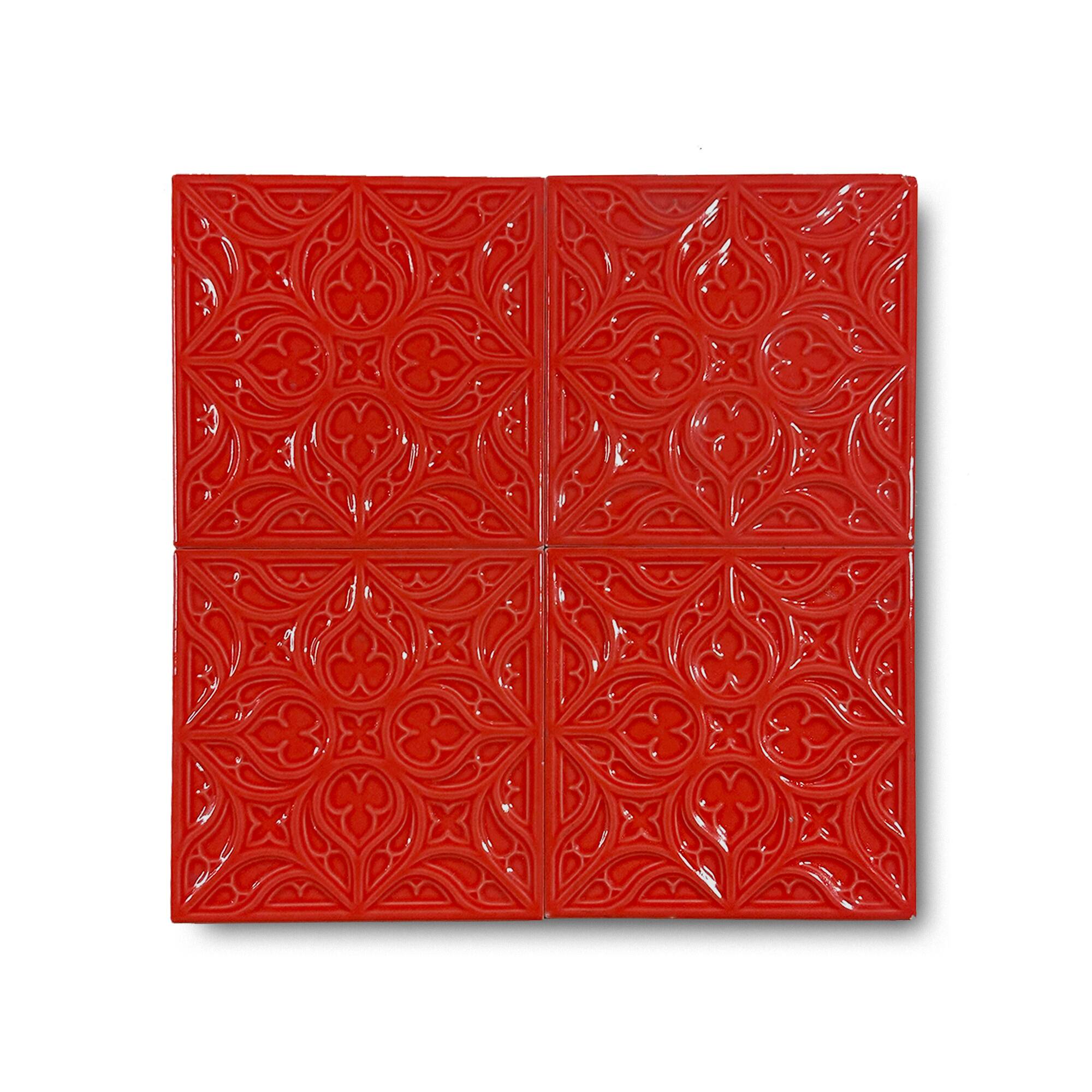 12x12 cm Flower Seramik Karo - Kırmızı - igc157