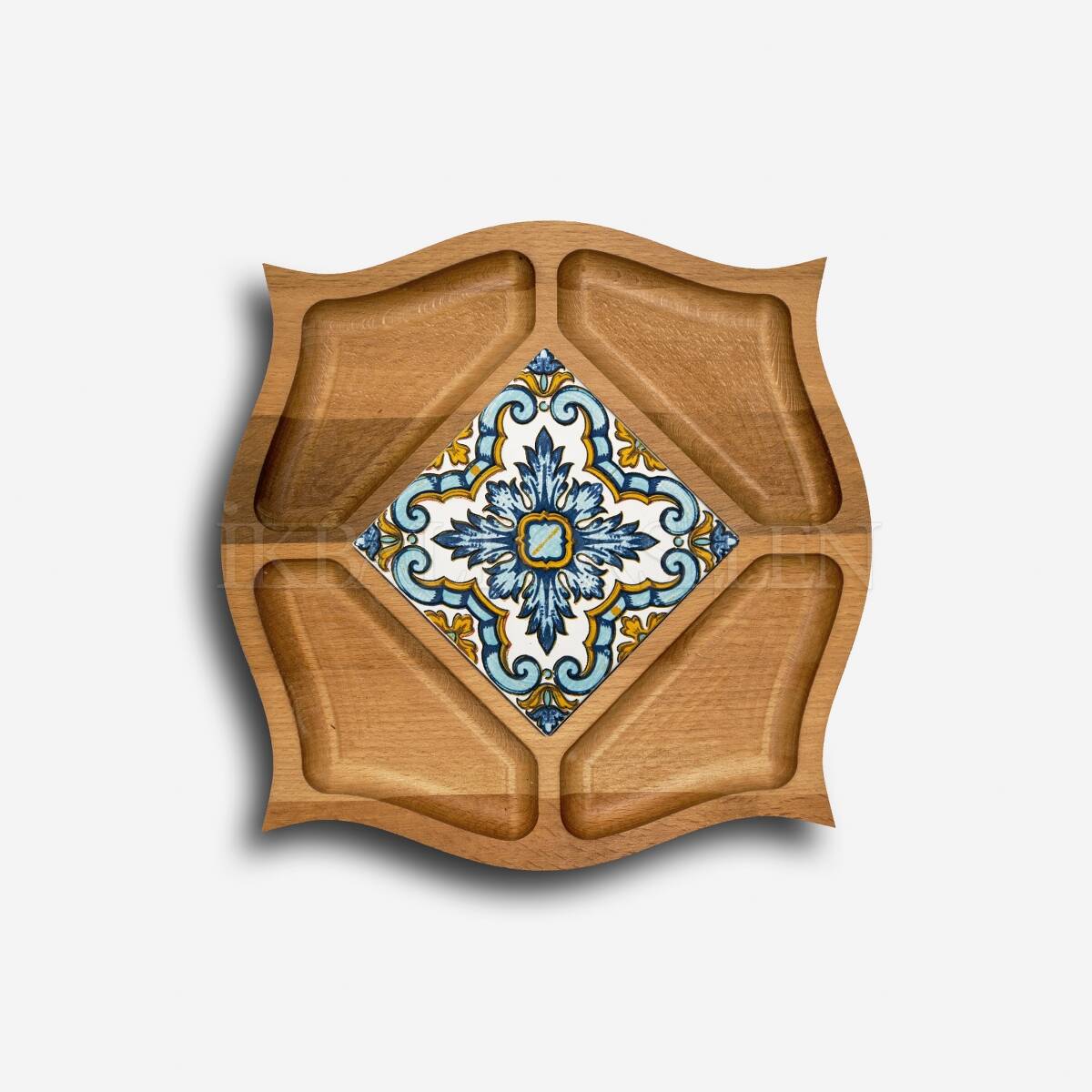 Zambak Tepsi, Desenli Karo ile Tasarlanmış 24x24 cm Tepsi - Lilium - Görsel 8