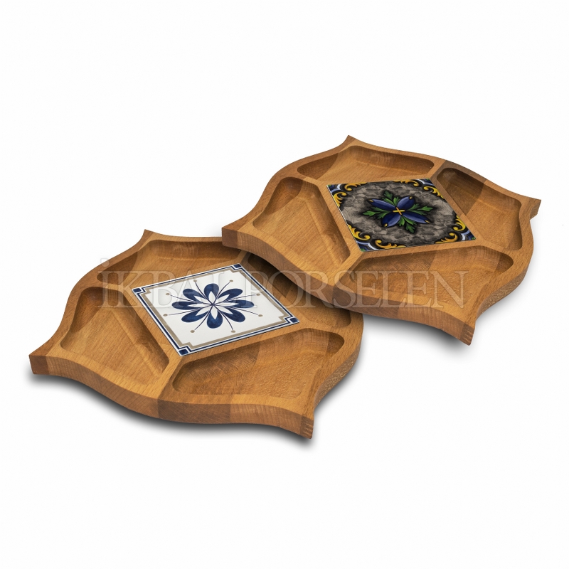Zambak Tepsi, Desenli Karo ile Tasarlanmış 24x24 cm Tepsi - Lilium - Görsel 3