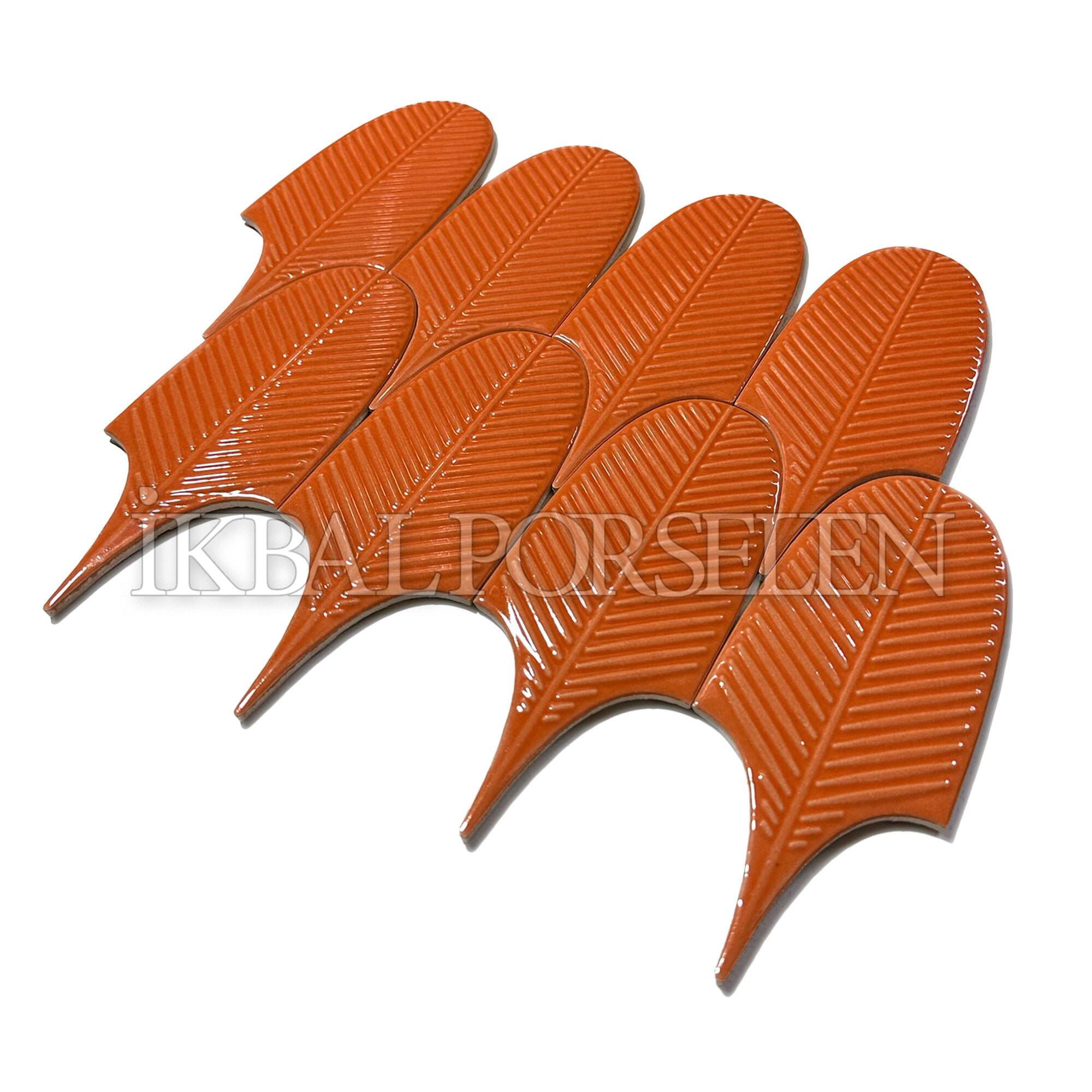 8x20 cm Leaf Seramik Karo - Turuncu - igc646 - Görsel 2