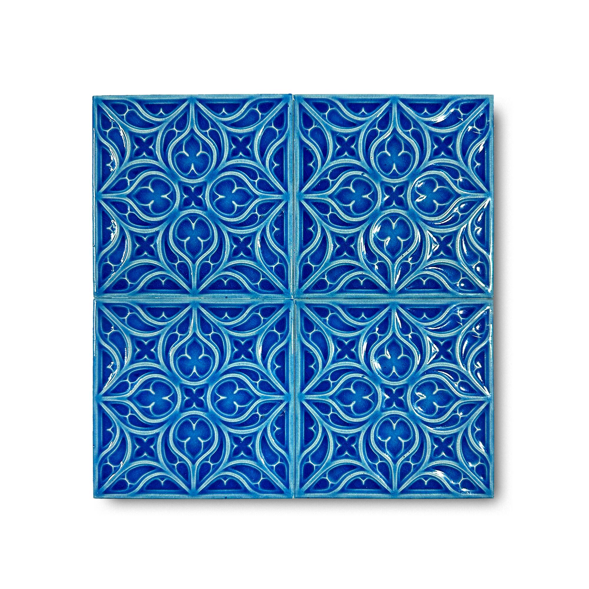 12x12 cm Flower Seramik Karo - Gökmavi - igc154