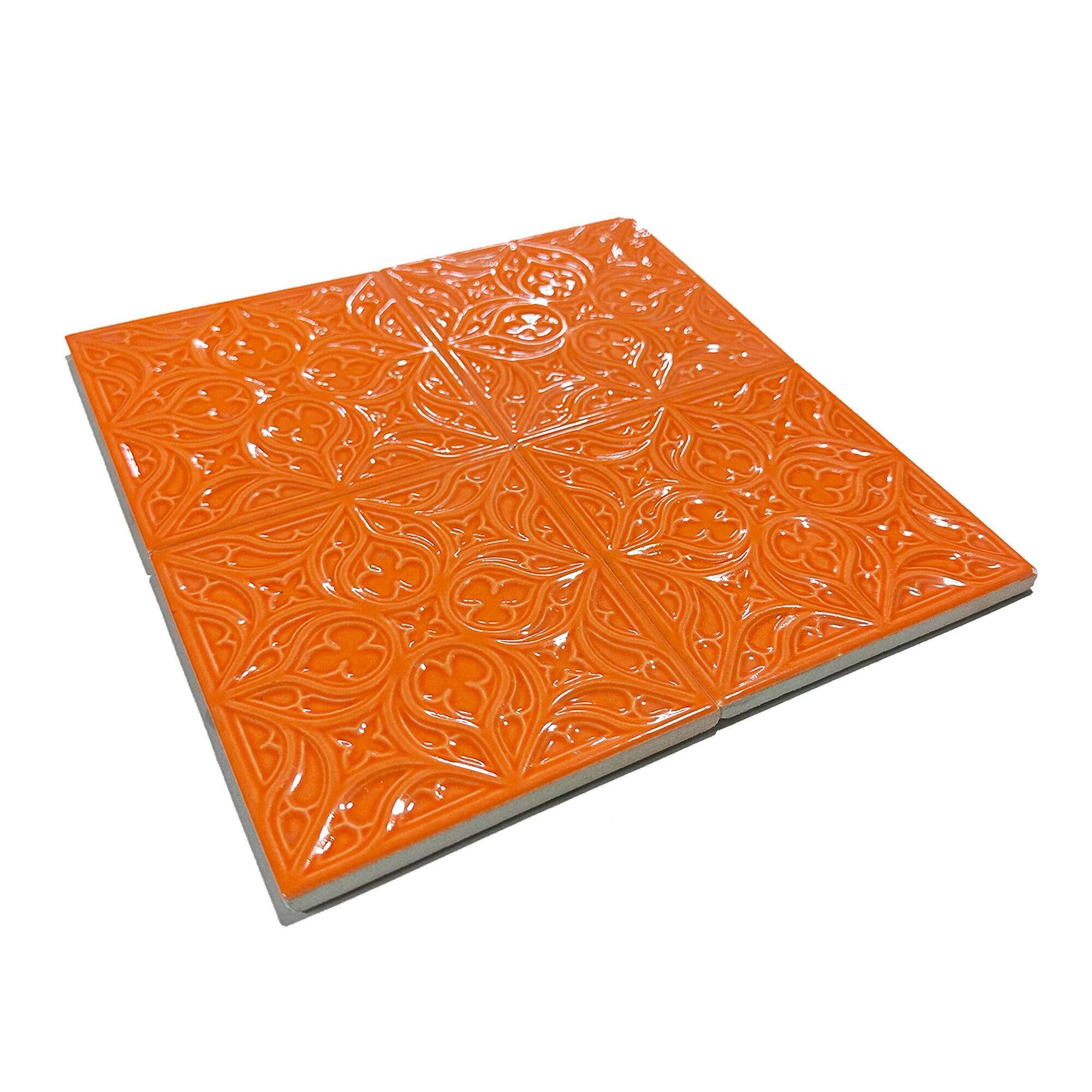 12x12 cm Flower Seramik Karo - Turuncu - igc156 - Görsel 2