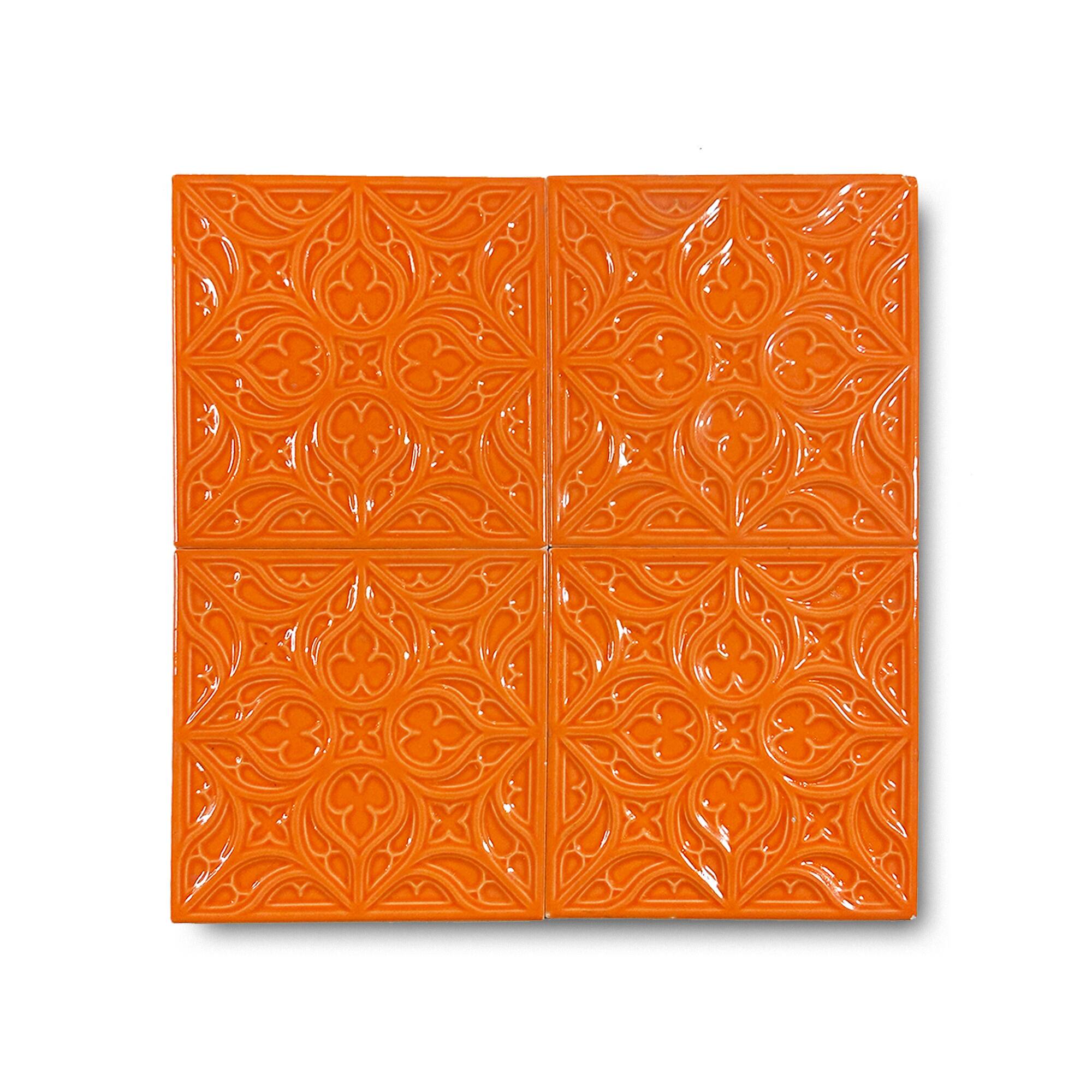 12x12 cm Flower Seramik Karo - Turuncu - igc156