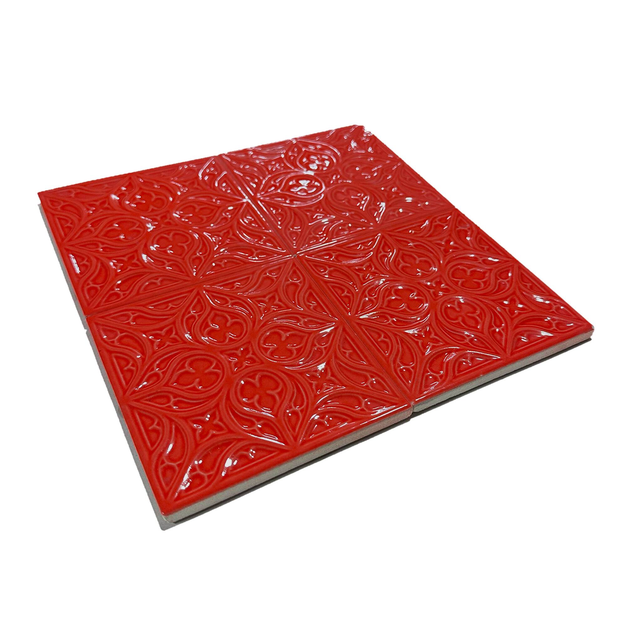 12x12 cm Flower Seramik Karo - Kırmızı - igc157 - Görsel 2