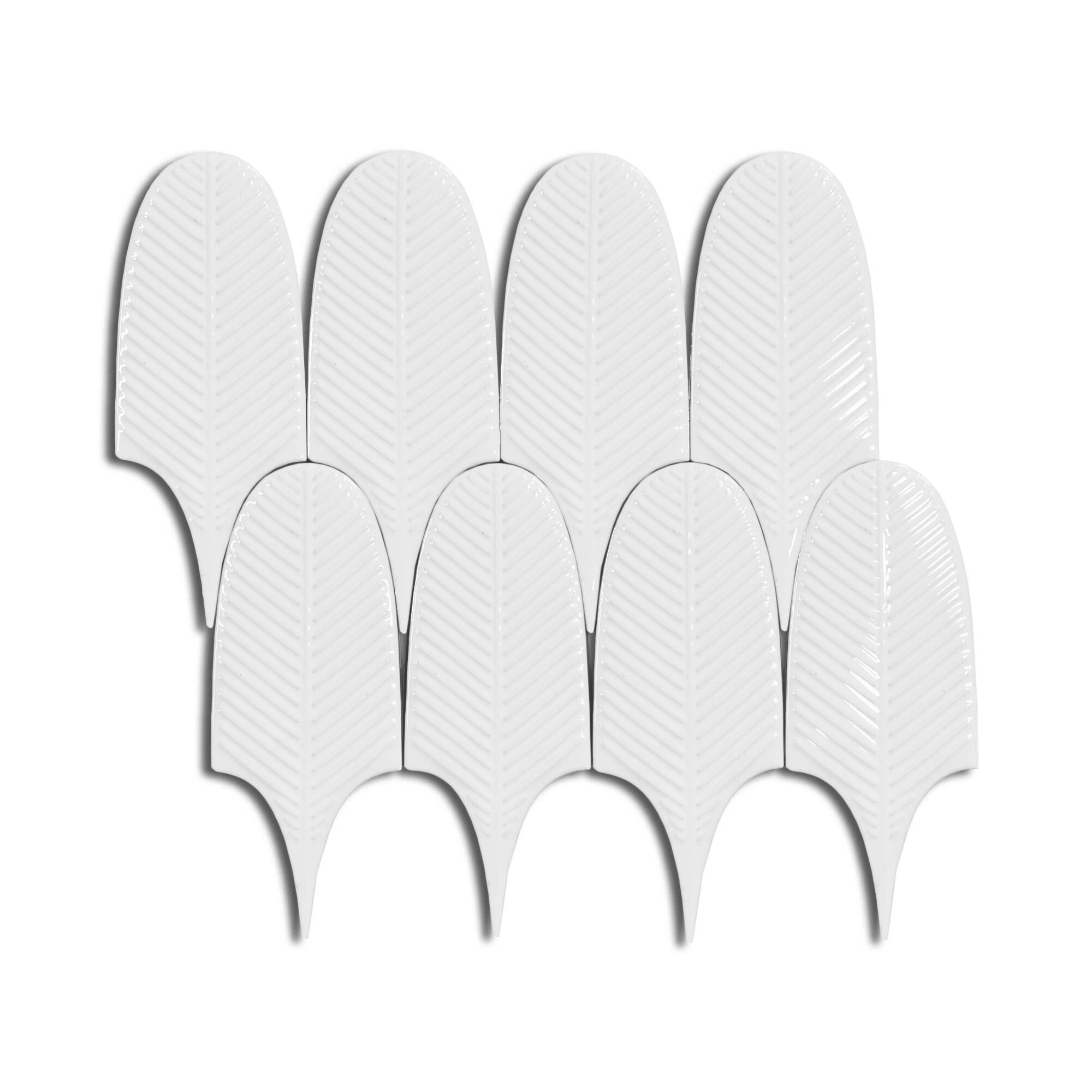 8x20 cm Leaf Seramik Karo - Beyaz - igc641