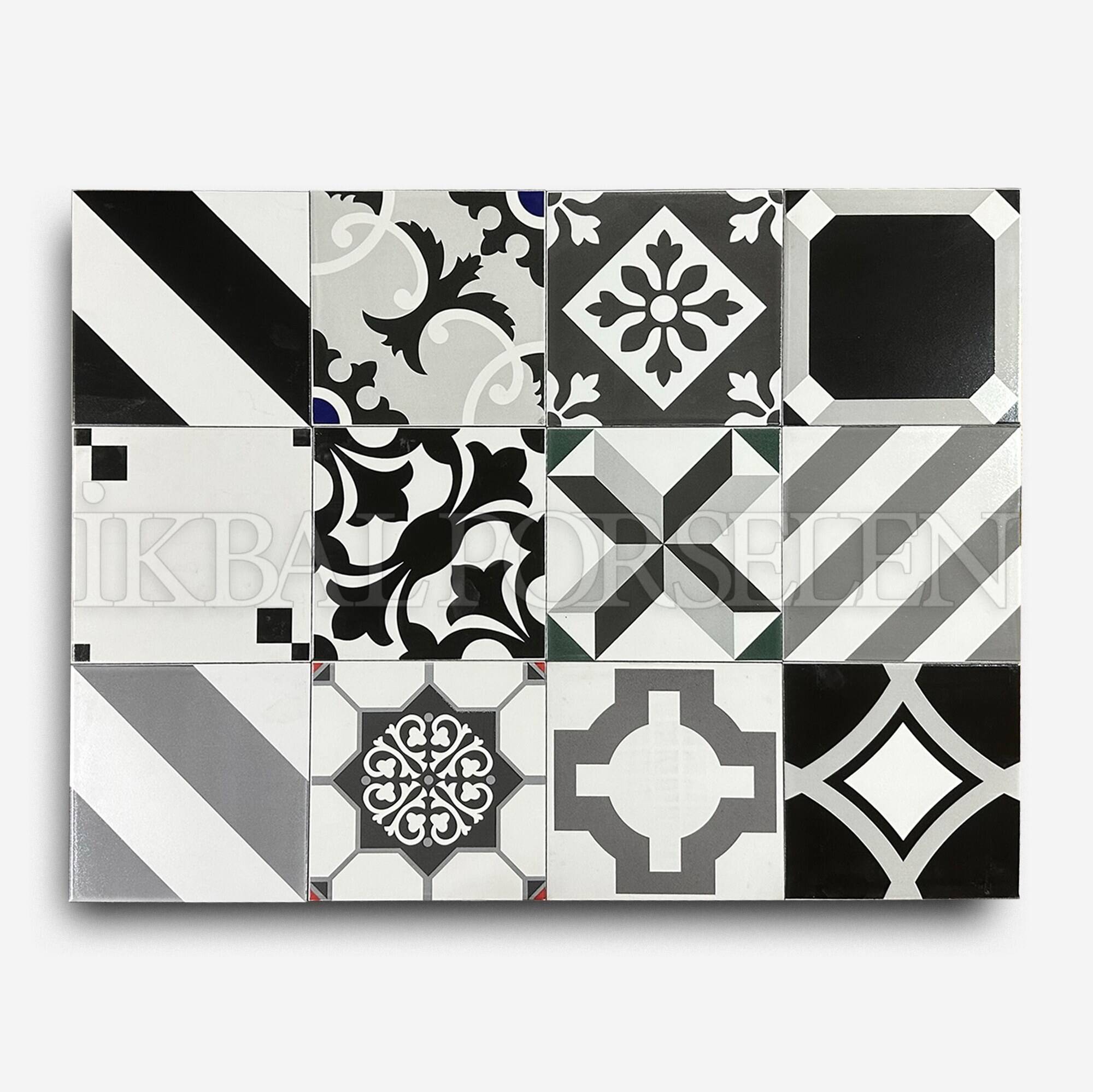 Patchwork Siyah Desenler - 20x20 cm Porselen Karo - Görsel 2