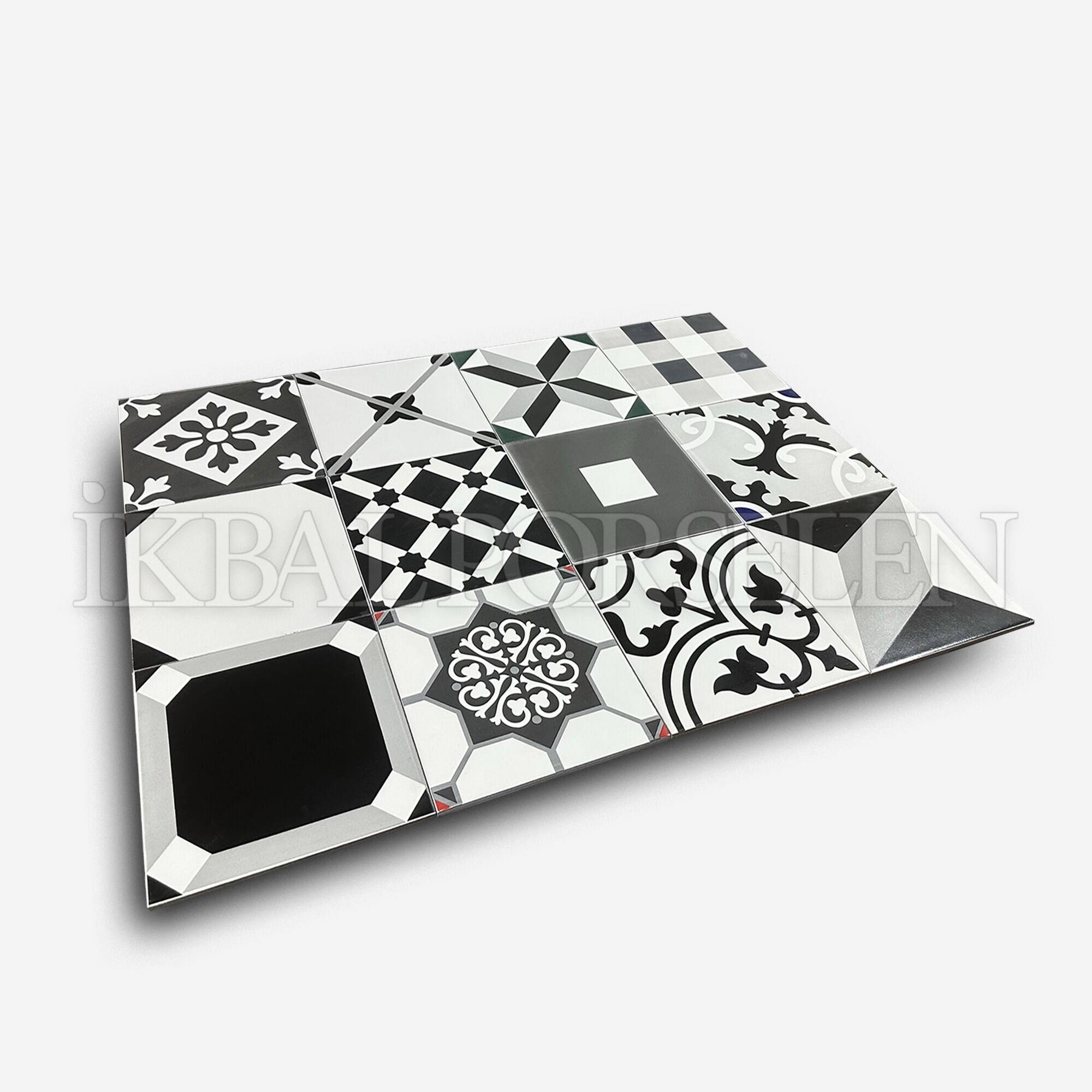 Patchwork Siyah Desenler - 20x20 cm Porselen Karo - Görsel 4