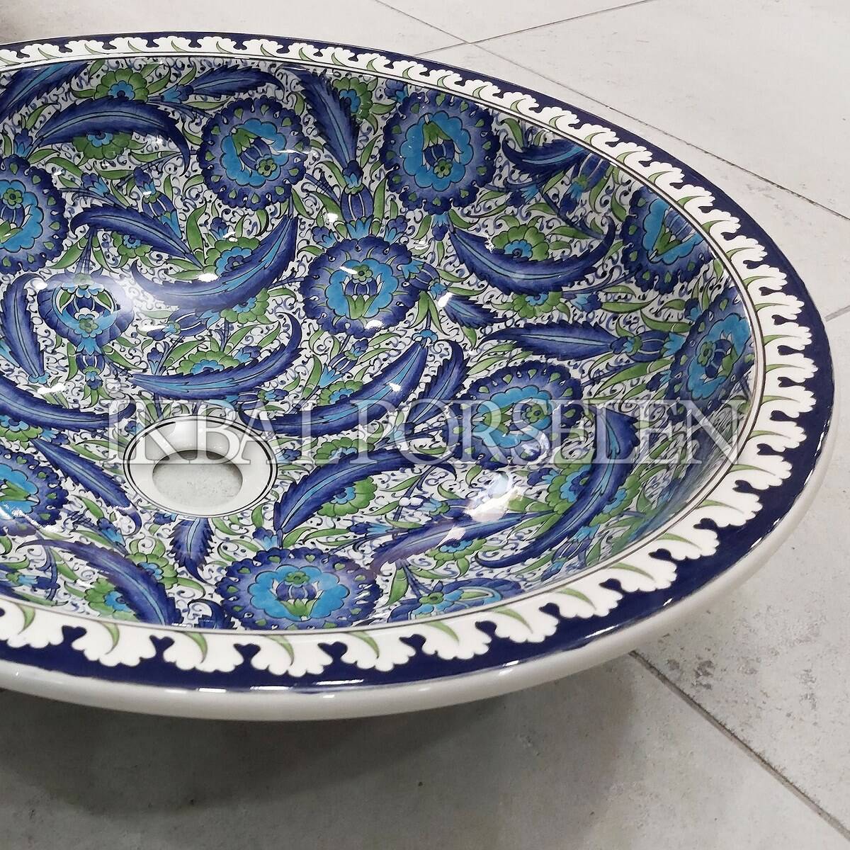 Tezgahüstü Lavabo - El Yapımı Desenli Seramik Lavabo – sink17 - Görsel 3