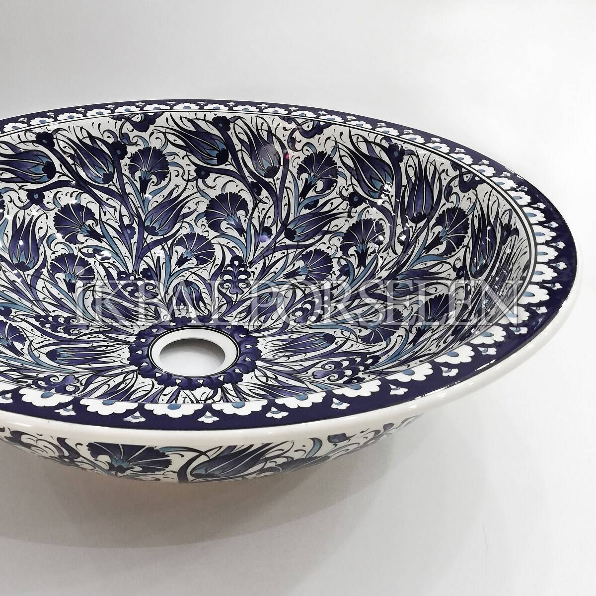 Tezgahüstü Lavabo - El Yapımı Desenli Seramik Lavabo – sink38 - Görsel 3