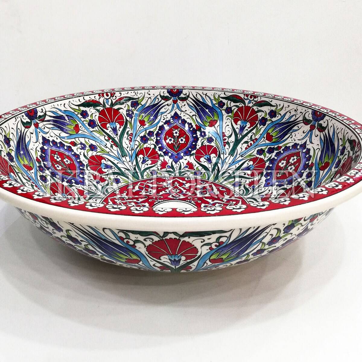 Tezgahüstü Lavabo - El Yapımı Desenli Seramik Lavabo – sink39 - Görsel 2