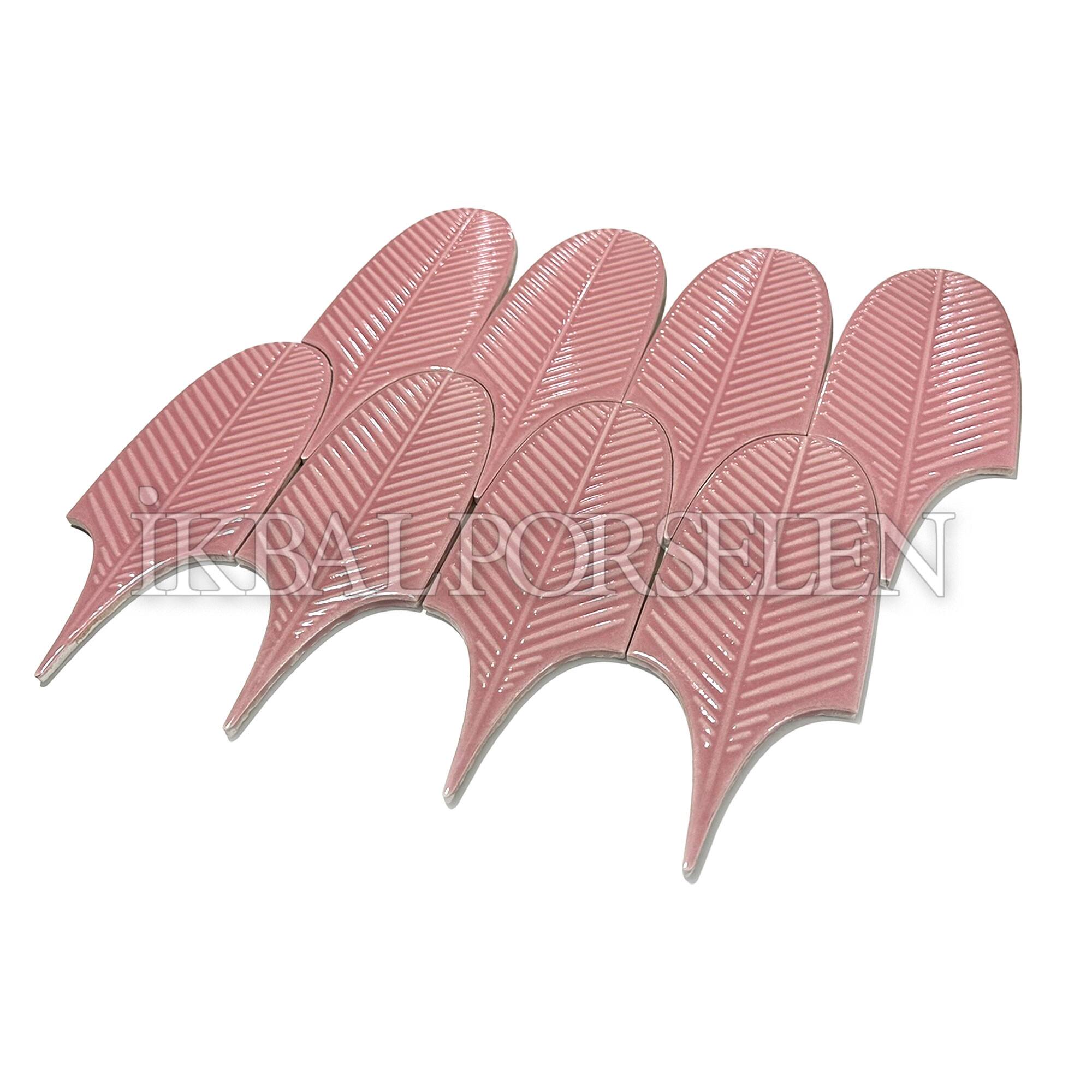 8x20 cm Leaf Seramik Karo - Pembe - igc648 - Görsel 2