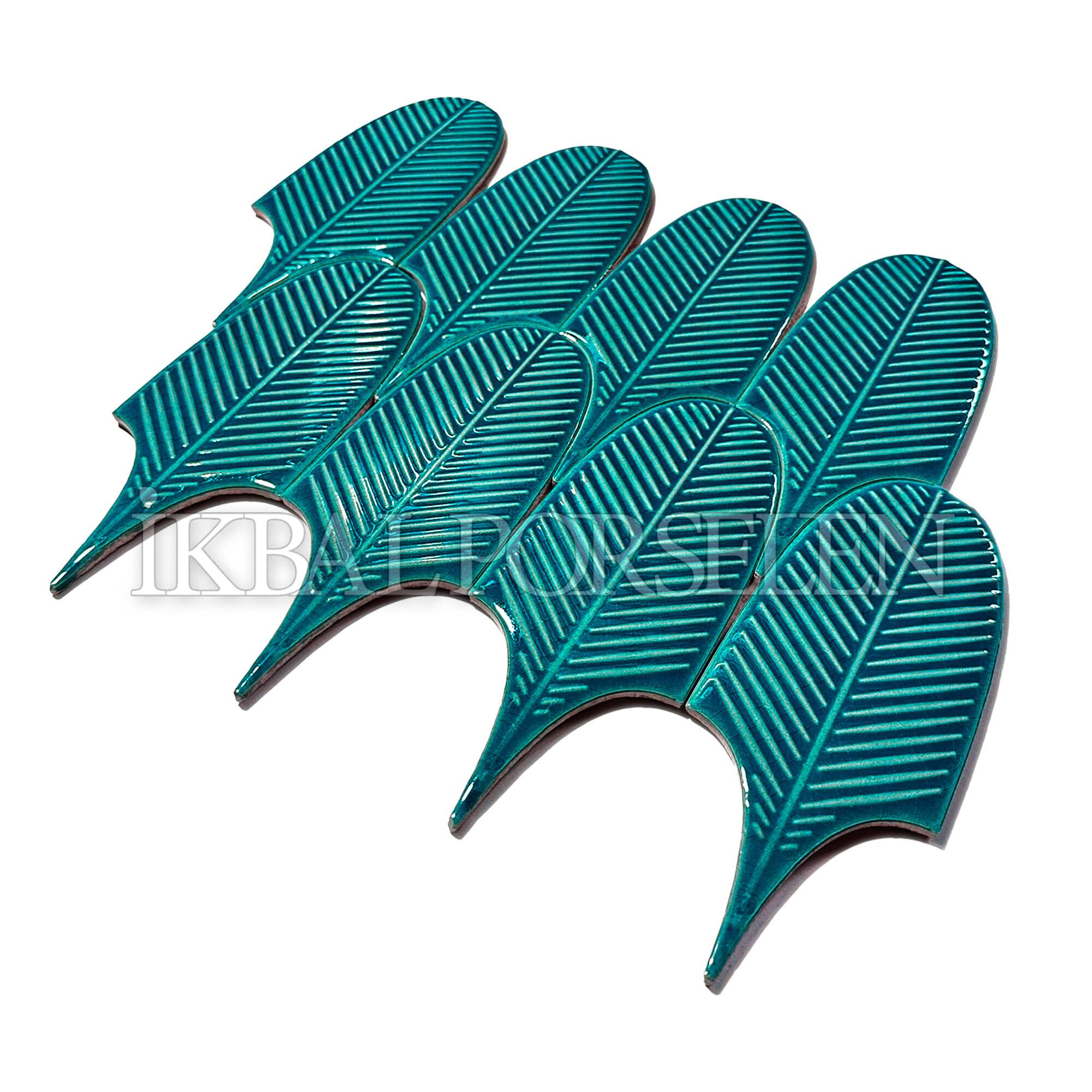 8x20 cm Leaf Seramik Karo - Turkuaz - igc643 - Görsel 2