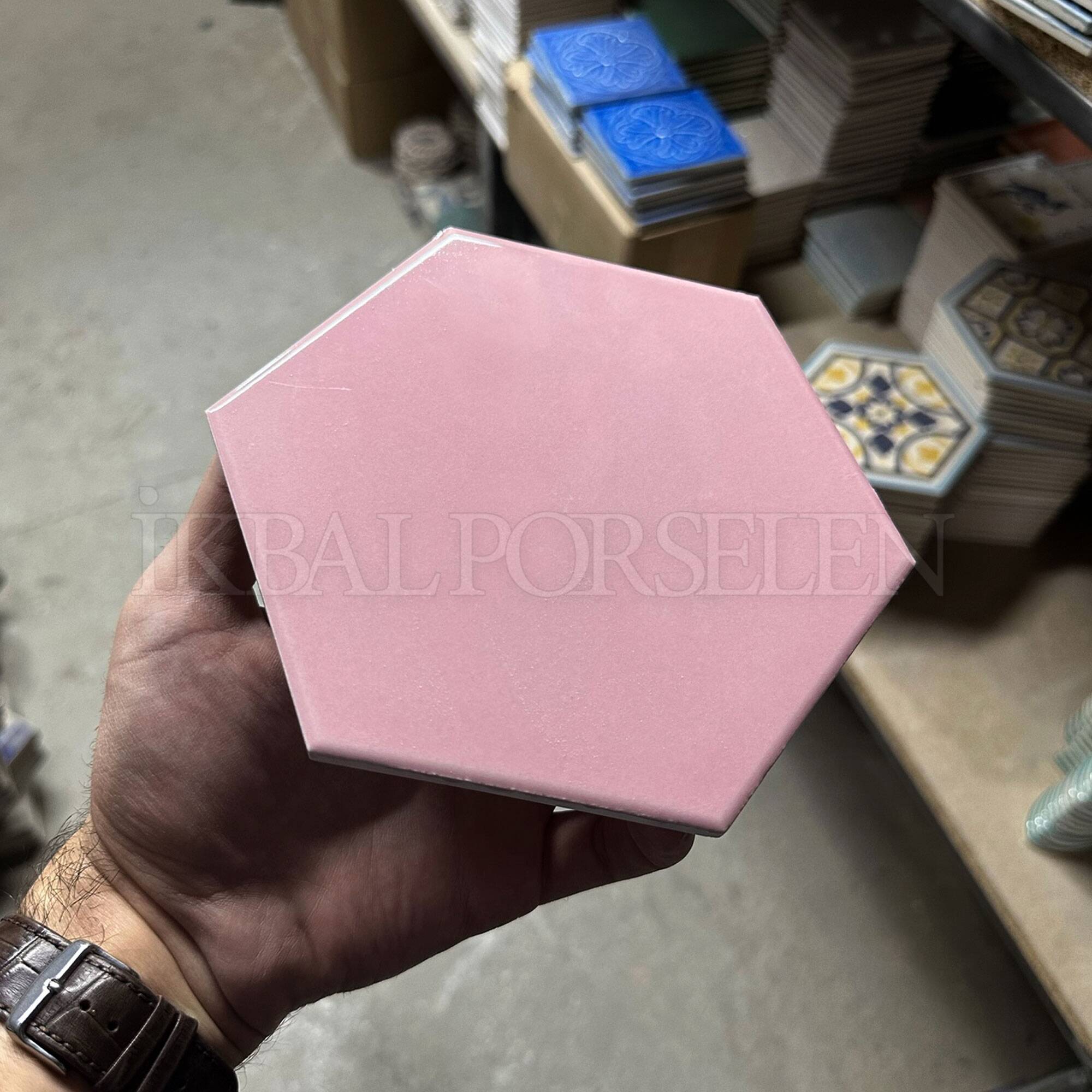 15x17 cm Altıgen Seramik Karo - Pembe - igc508 - Görsel 3