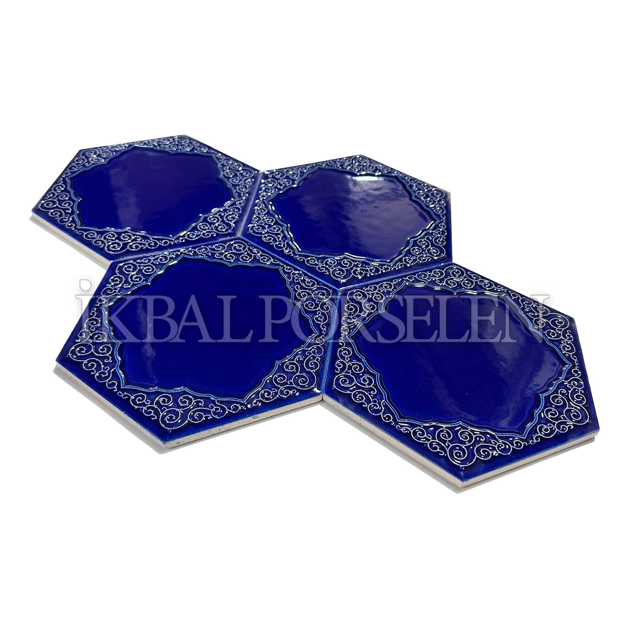 15x17 cm Relief Seramik Karo - Kobalt - Görsel 2