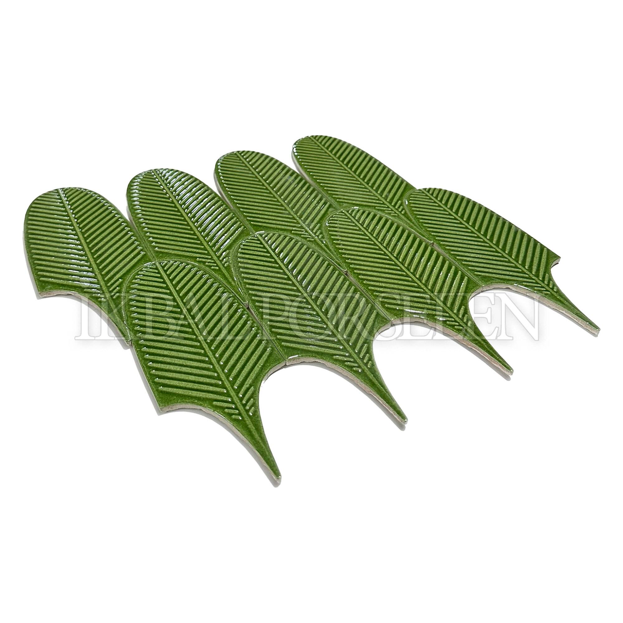 8x20 cm Leaf Seramik Karo - Fıstık Yeşili - igc642-2 - Görsel 2