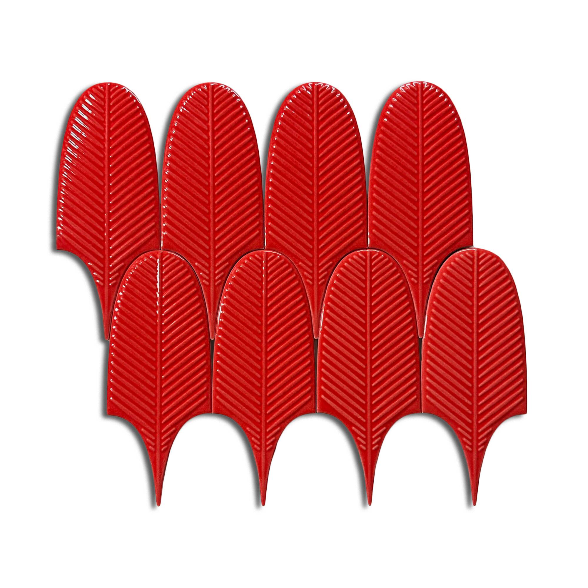 8x20 cm Leaf Seramik Karo - Kırmızı - igc647