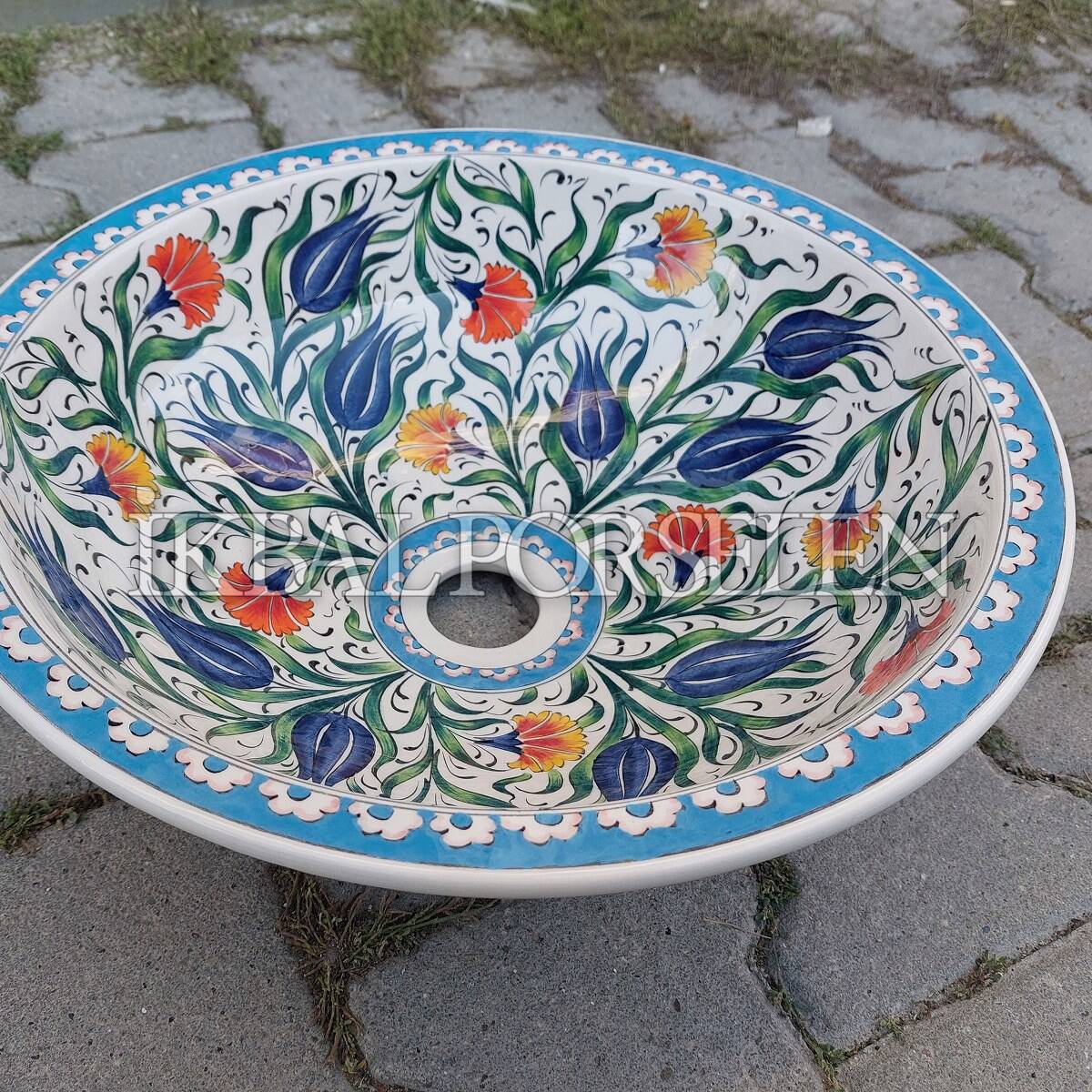Tezgahüstü Lavabo - El Yapımı Desenli Seramik Lavabo – sink20 - Görsel 3